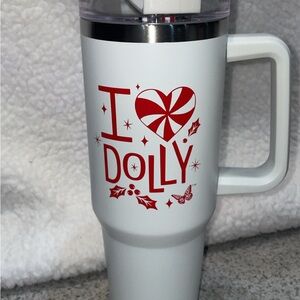 Festive White Tumbler with Red Dolly Design